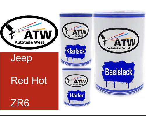 Jeep, Red Hot, ZR6: 500ml Lackdose + 500ml Klarlack + 250ml Härter - Set, von ATW Autoteile West.